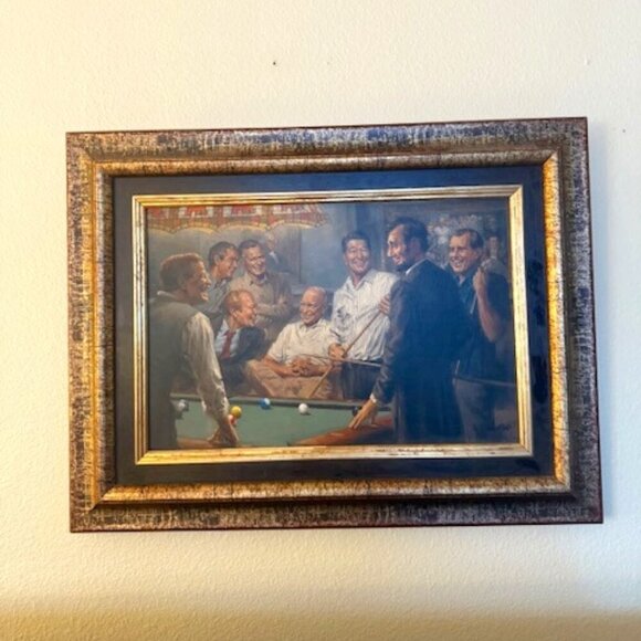 Callin The Blue Framed Art Print By Andy Thomas US Presidents Playing Pool - Picture 1 of 6